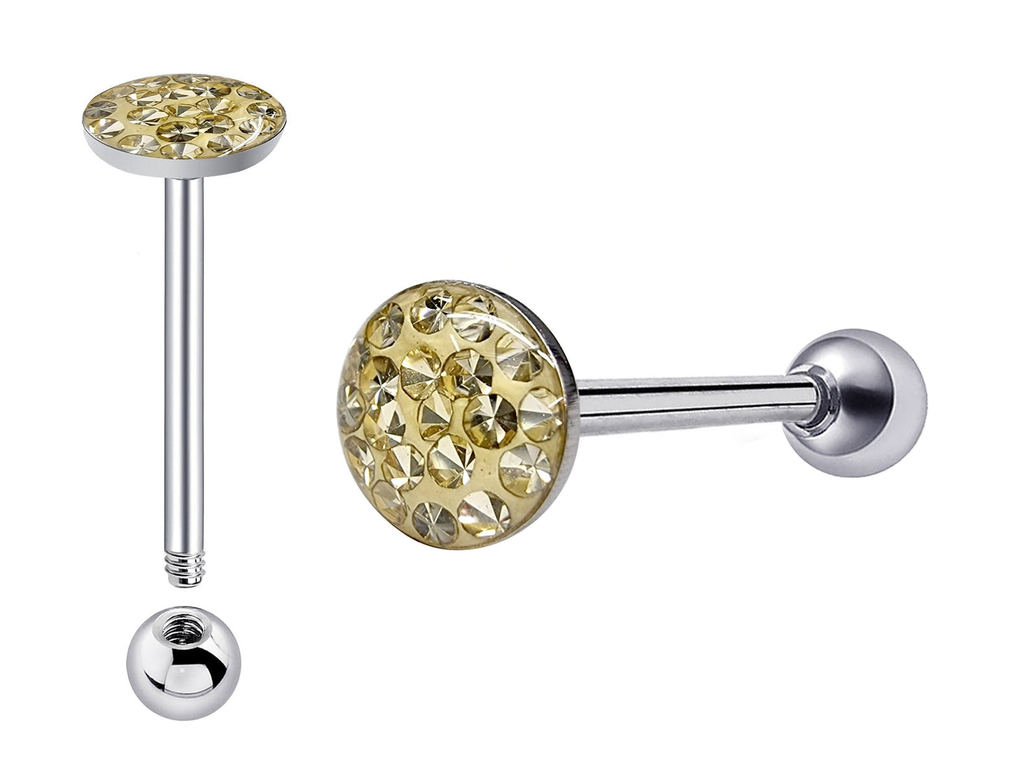 Tongue Ring, Straight Barbell Piercing - (1.6mm) 14g Flat top Tongue Bars with top Coated CZ Crystals - Barbell Studs, Tongue Bar