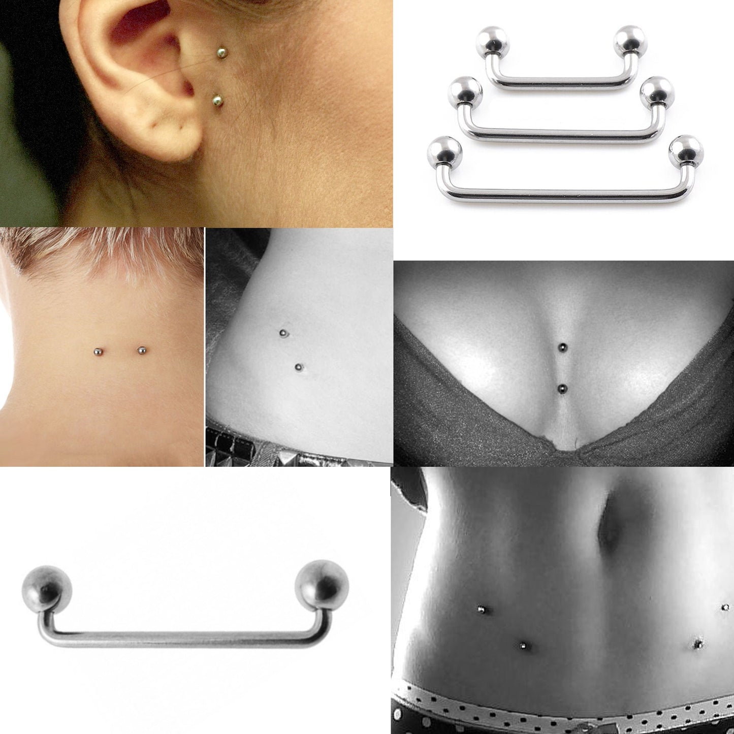 Collar Bone Piercing, Wrist Piercing - 16g 14g Surface Staple Bar - Externally Threaded Body Piercing for Nape, Face, Chest, Hips