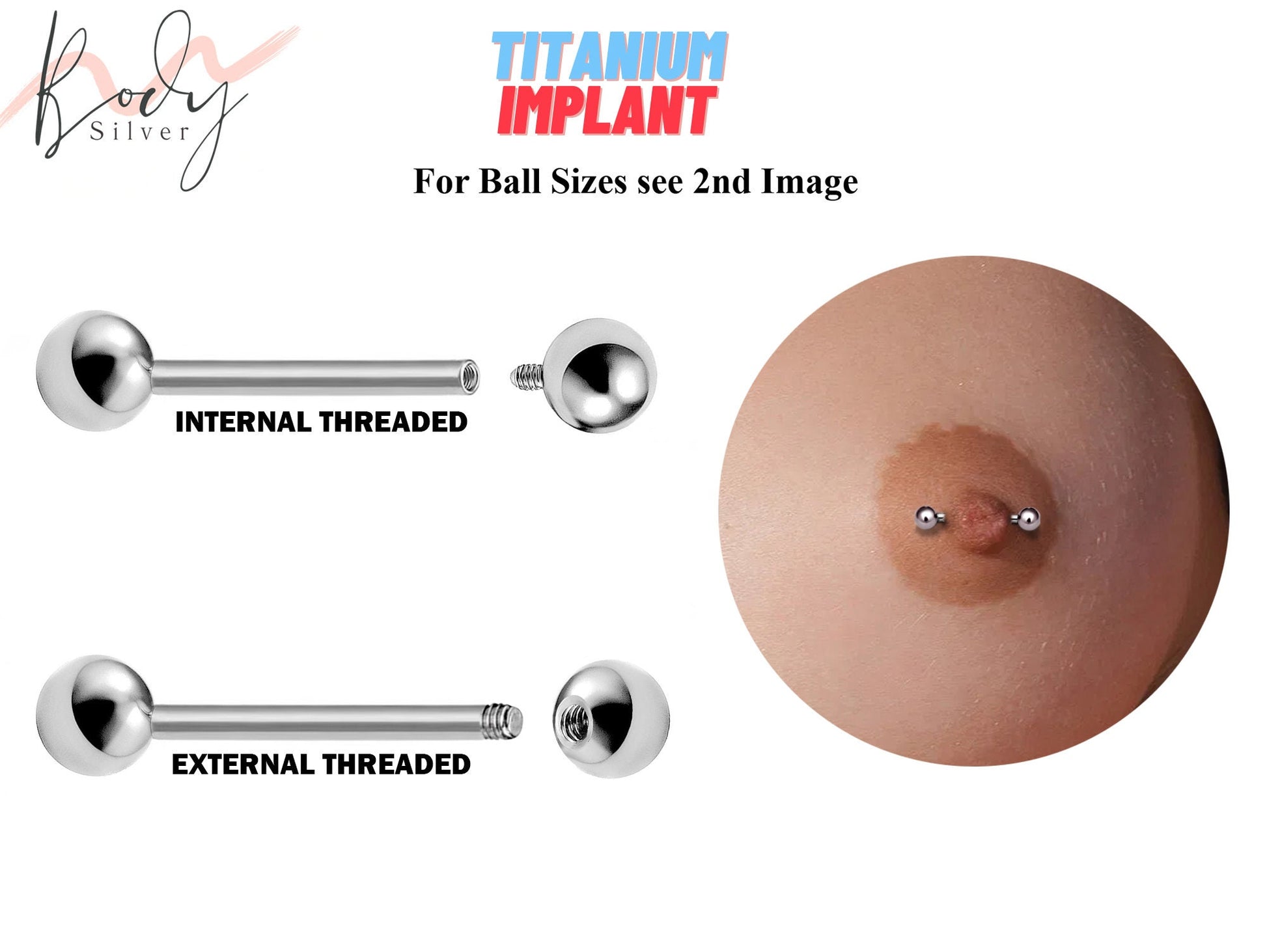 Titanium Nipple Stud Barbell, Nipple Piercing - 16g 14g Nipple Jewelry Barbell External/Internal - Nipple Bar, Nipple Rings Body Jewelry