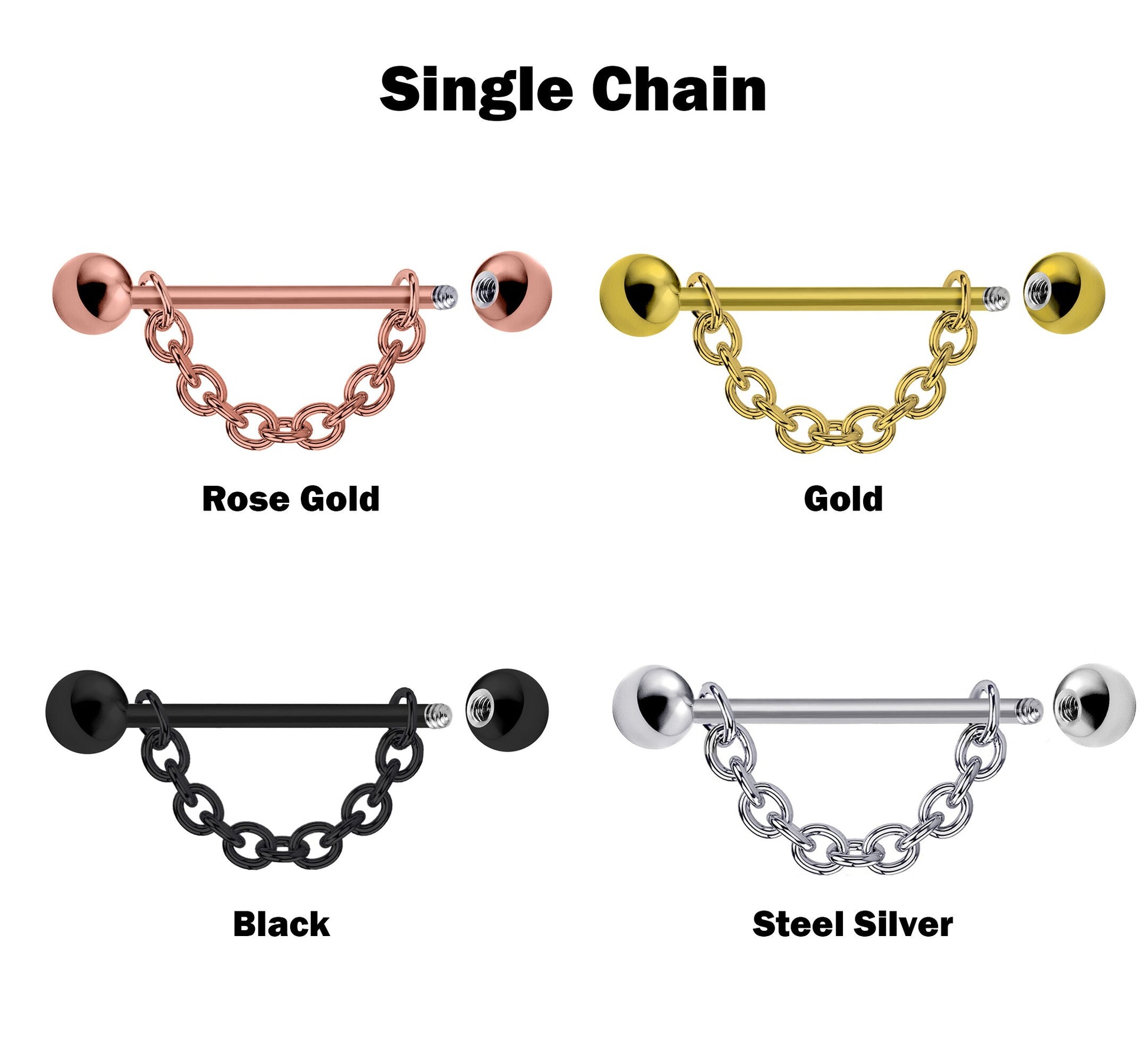 Titanium Nose Barbell Bridge Stud Nose Bridge Piercing Chain with threaded Plain Ball Piercing Nipple Bar, Nostril Jewelry with Bridge Chain