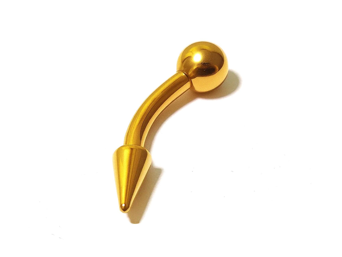 14K Gold VCH Piercing: Cone Spike Curved Barbell 14G
