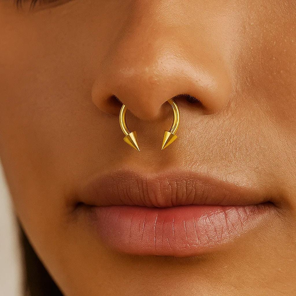 14k gold Spike Horseshoe Circular Barbell Piercing - Internally Threaded - 14g, 16g Body Jewellery