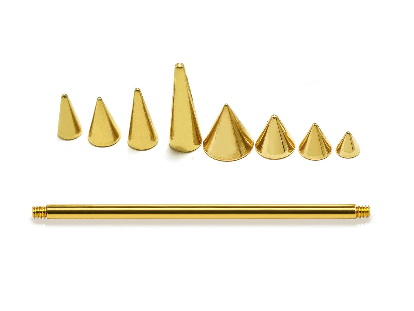 Solid Gold Spike Industrial Scaffold 14G Barbell Piercing: 10k, 14k, 18k Body Jewelry