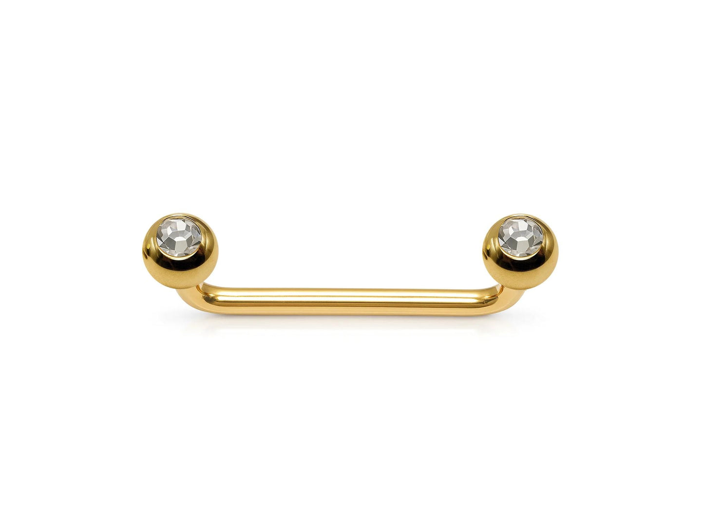 14K Gold Staple Barbell, Surface Piercing with Internally Threaded Gem Ball Crystal