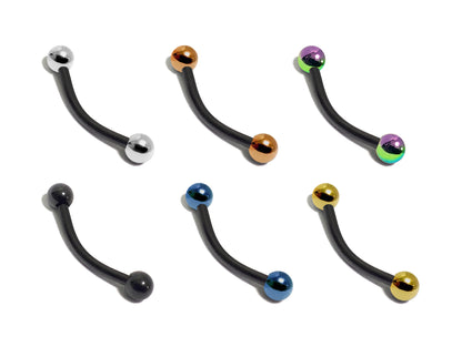 Black Vertical Labret Curved Barbell, Eyebrow Stud with Custom Ball Colors - Body Jewellery 18g 16g 14g