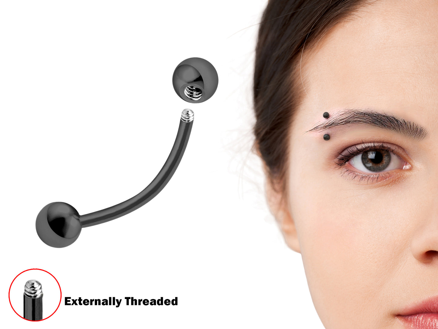 Black Vertical Labret Curved Barbell, Eyebrow Stud with Custom Ball Colors - Body Jewellery 18g 16g 14g