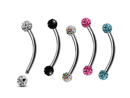 Vertical Labret Curved Barbell Piercing, Disco Ball Crystal Eyebrow Jewellery for Ear Tragus, Helix Earring Stud ,Daith