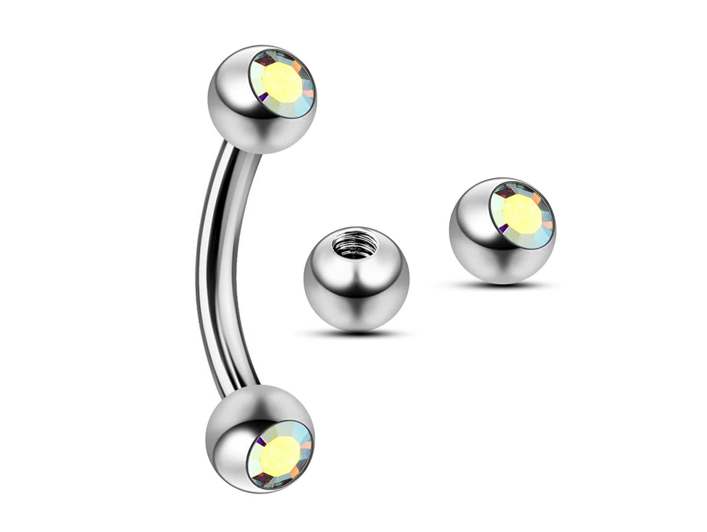 Eyebrow Jewellery Curved Barbell Piercing with Gem Crystals for Ear Tragus, Helix Earring Stud ,Daith ,Lip