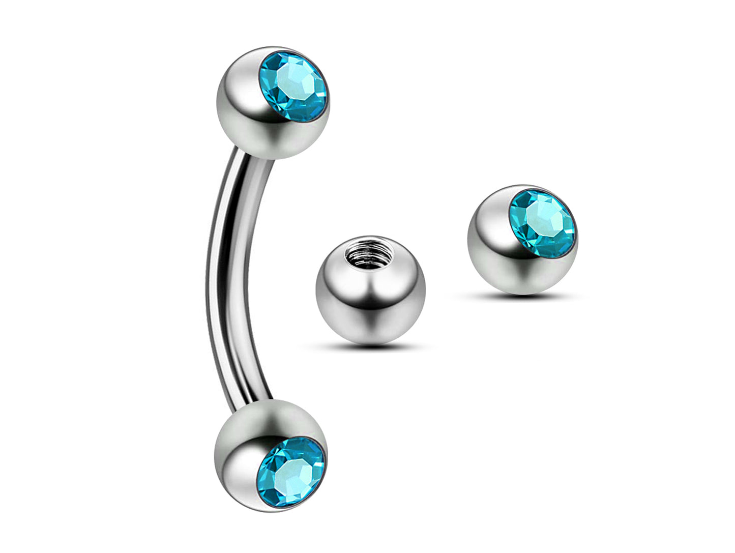 Eyebrow Jewellery Curved Barbell Piercing with Gem Crystals for Ear Tragus, Helix Earring Stud ,Daith ,Lip