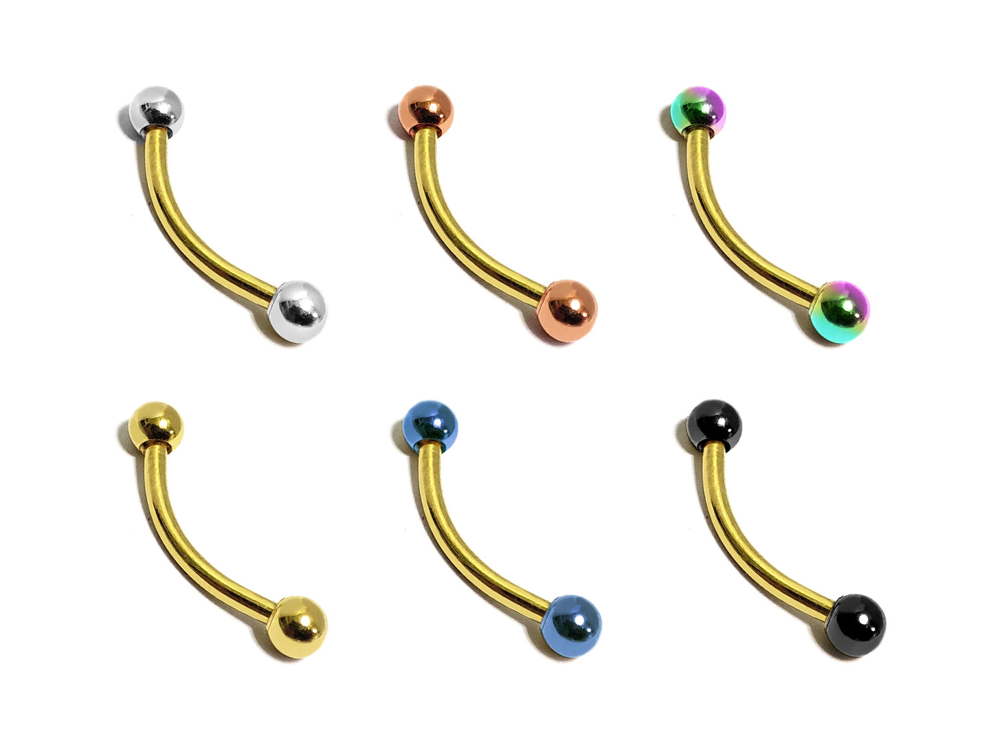 Gold Curved Barbell Eyebrow Piercing, Lip Bar with Custom Ball Colors - Body Jewellery 18g 16g 14g