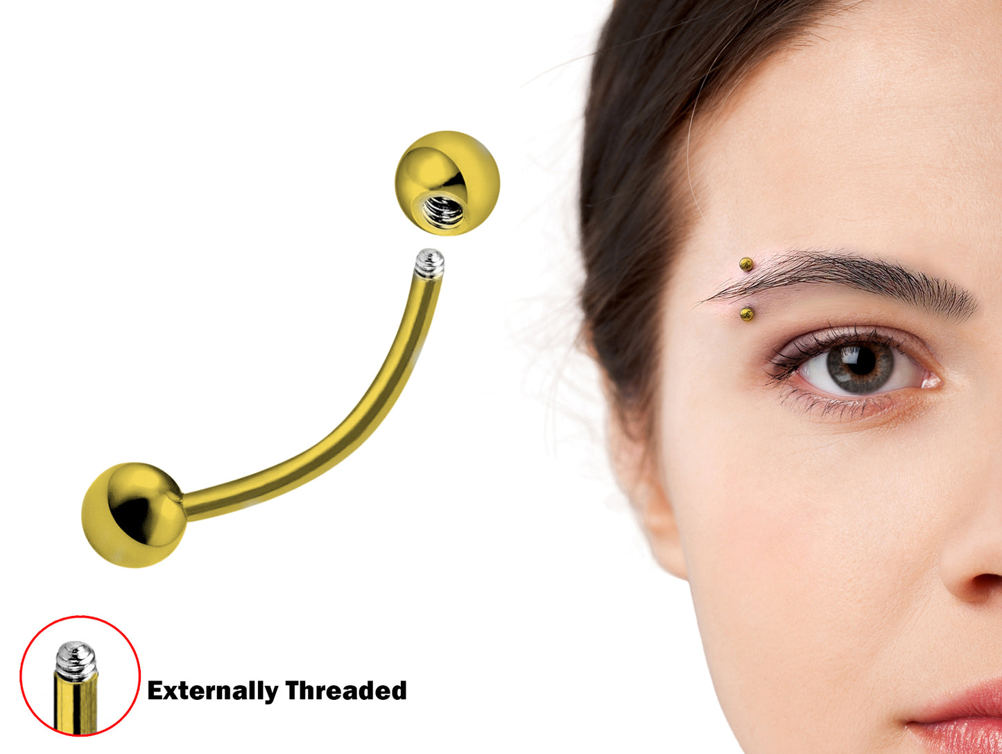 Gold Curved Barbell Eyebrow Piercing, Lip Bar with Custom Ball Colors - Body Jewellery 18g 16g 14g