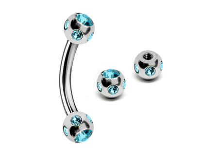 Curved Barbell Piercing, Eyebrow Jewellery with Multiple Gem Crystals for Ear Tragus, Helix Earring Stud ,Daith ,Lip Vertical Labret