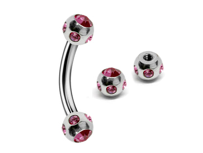 Curved Barbell Piercing, Eyebrow Jewellery with Multiple Gem Crystals for Ear Tragus, Helix Earring Stud ,Daith ,Lip Vertical Labret