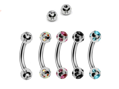 Curved Barbell Piercing, Eyebrow Jewellery with Multiple Gem Crystals for Ear Tragus, Helix Earring Stud ,Daith ,Lip Vertical Labret