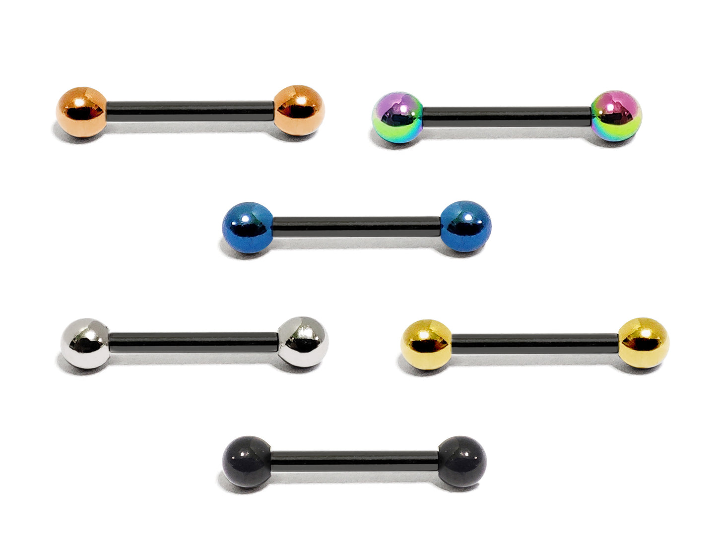 Black Barbell Nipple Piercing, Tongue Jewelry, Cartilage Earrings with Custom Ball Colors - Body Jewellery 18g 16g 14g