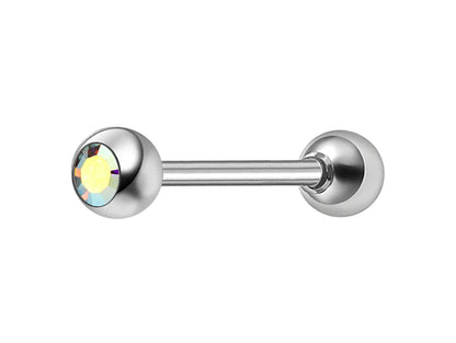 Tongue Barbell Piercing with Gem Ball CZ Crystal - Body Jewellery for, Daith, Tragus, Helix, Nipple, Earring