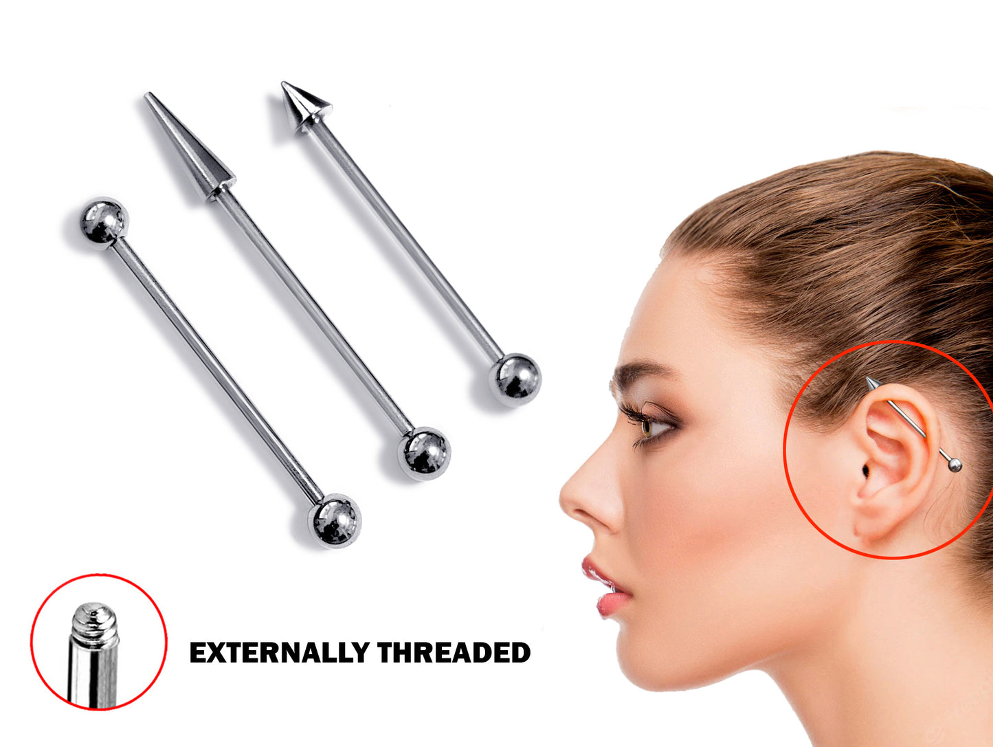 Spike Industrial Barbell Earrings, Helix Bar, Cartilage Piercing Jewelry