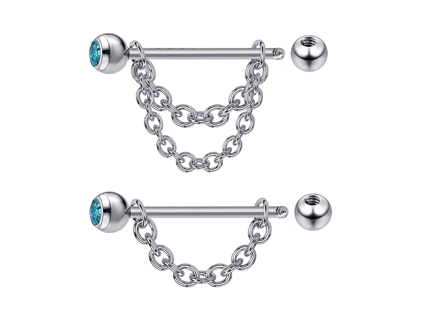 Nipple Barbell Piercing Jewelry with Gem Crystals and Chains 14G Body Jewellery - 1pc each Order