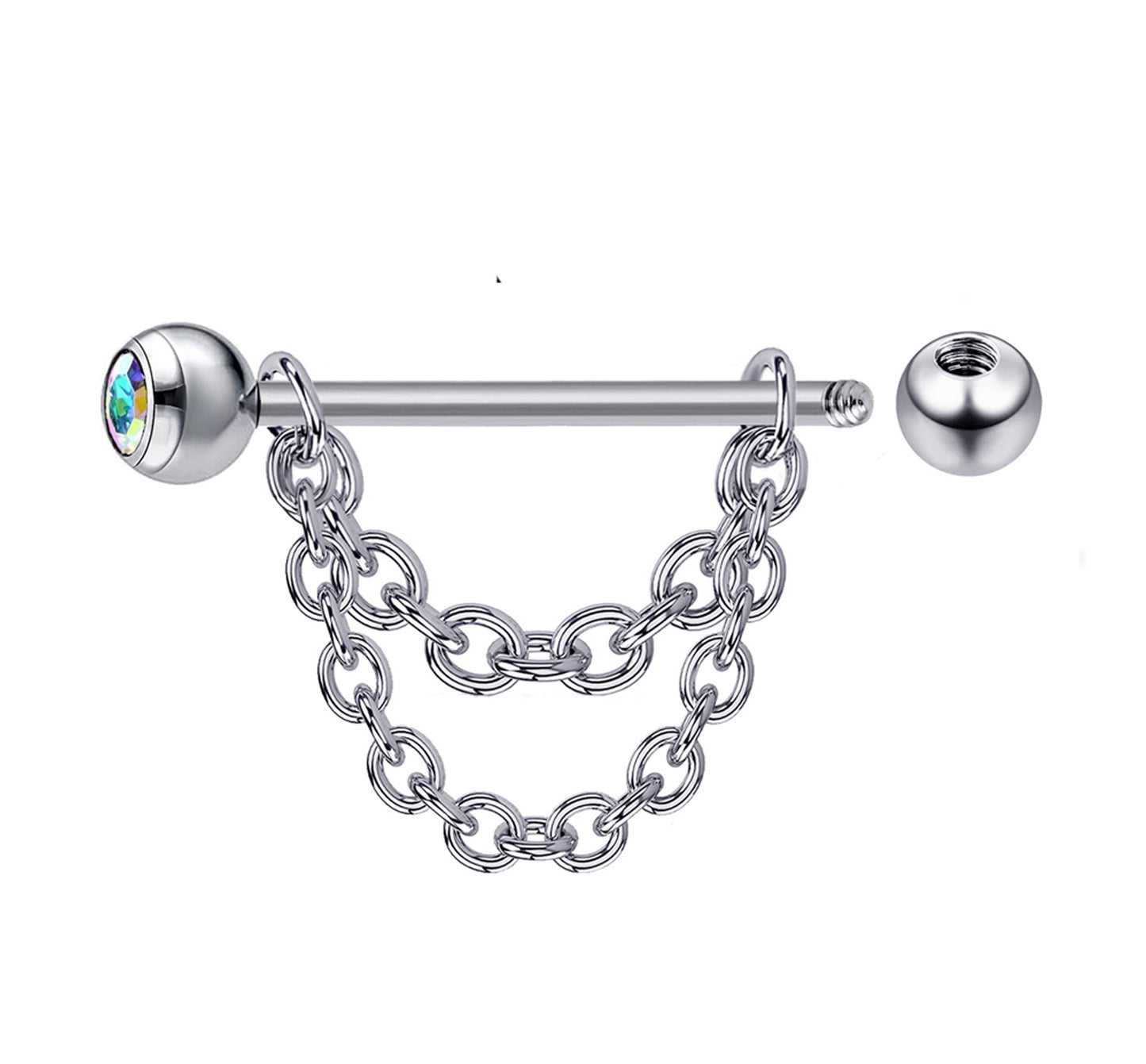 Nipple Barbell Piercing Jewelry with Gem Crystals and Chains 14G Body Jewellery - 1pc each Order