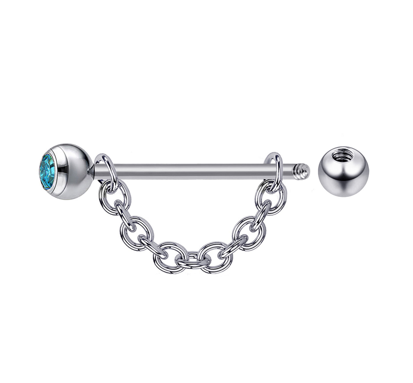 Nipple Barbell Piercing Jewelry with Gem Crystals and Chains 14G Body Jewellery - 1pc each Order