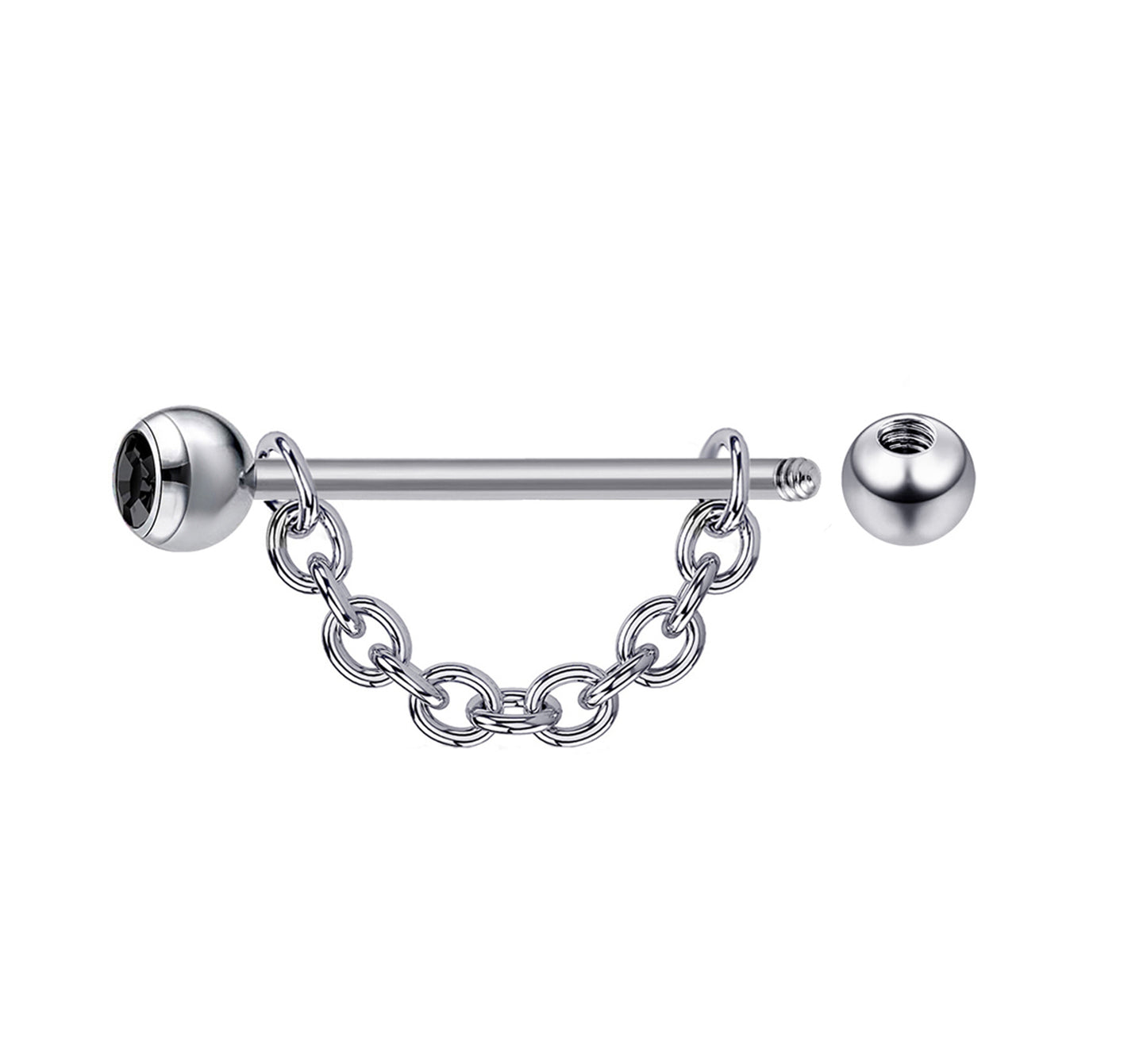 Nipple Barbell Piercing Jewelry with Gem Crystals and Chains 14G Body Jewellery - 1pc each Order