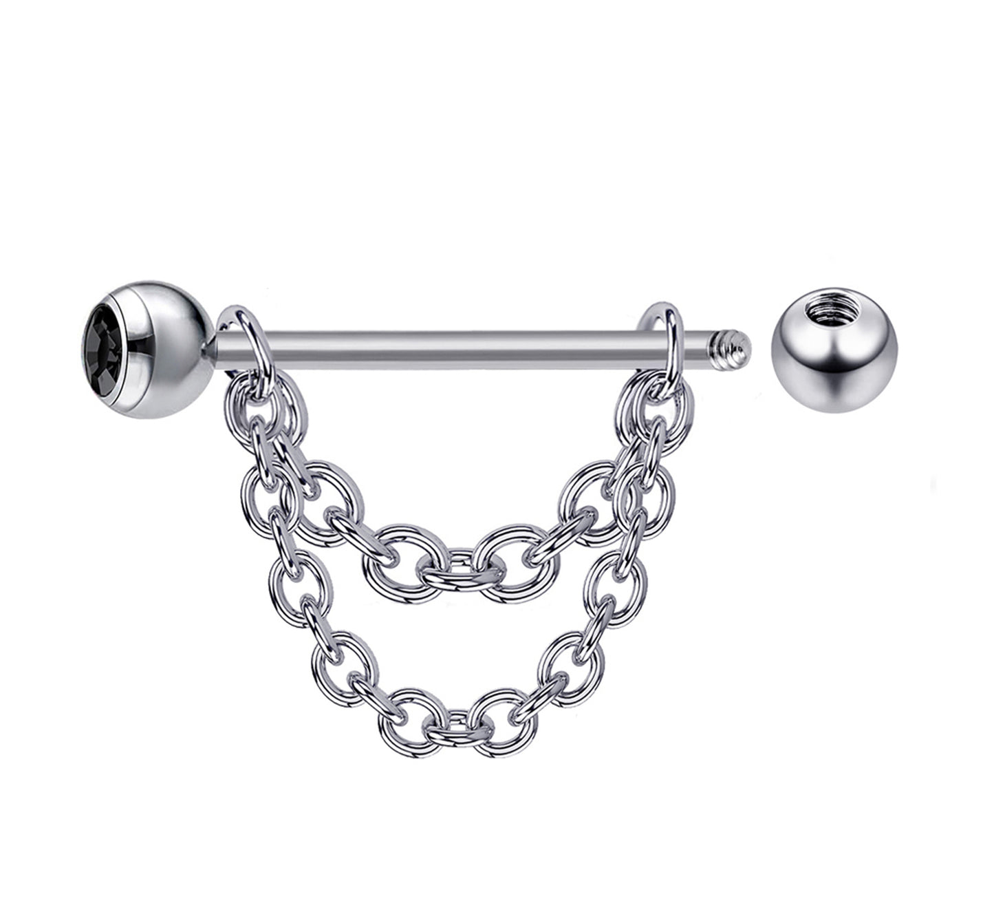 Nipple Barbell Piercing Jewelry with Gem Crystals and Chains 14G Body Jewellery - 1pc each Order