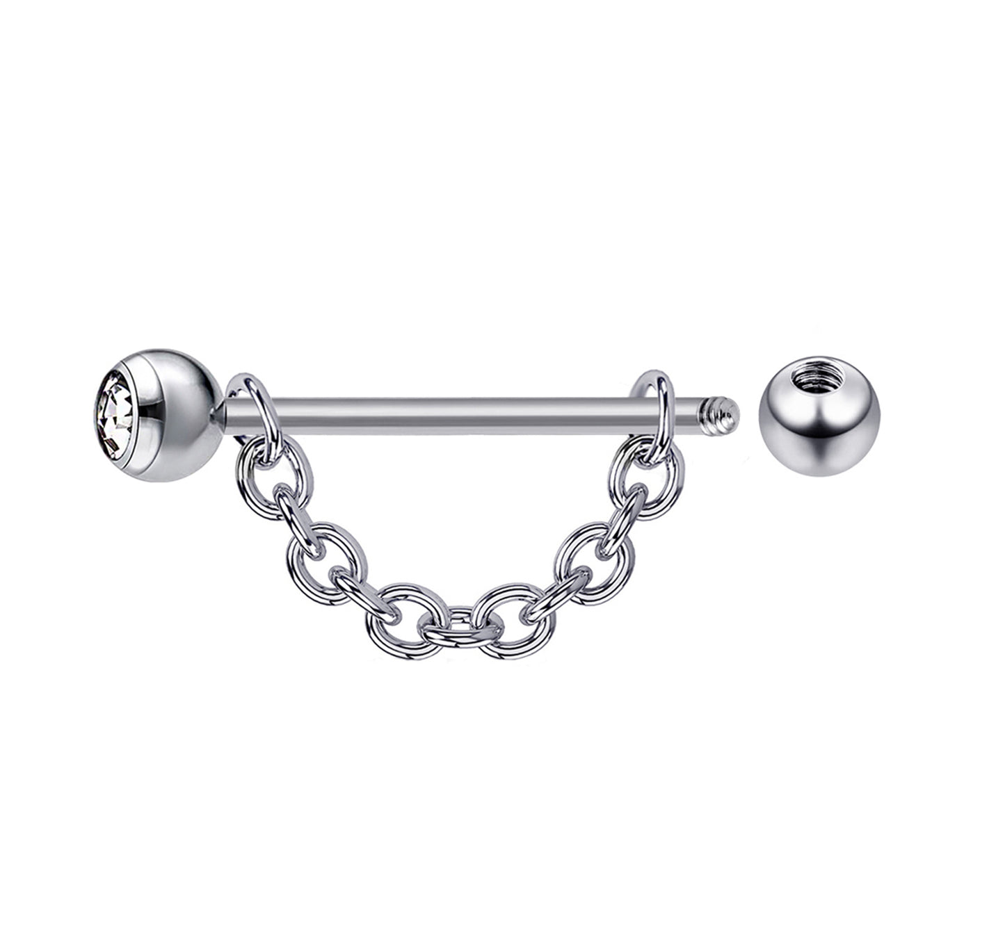 Nipple Barbell Piercing Jewelry with Gem Crystals and Chains 14G Body Jewellery - 1pc each Order