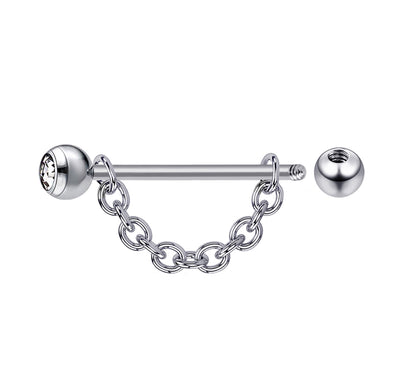 Nipple Barbell Piercing Jewelry with Gem Crystals and Chains 14G Body Jewellery - 1pc each Order