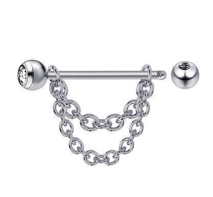 Nipple Barbell Piercing Jewelry with Gem Crystals and Chains 14G Body Jewellery - 1pc each Order