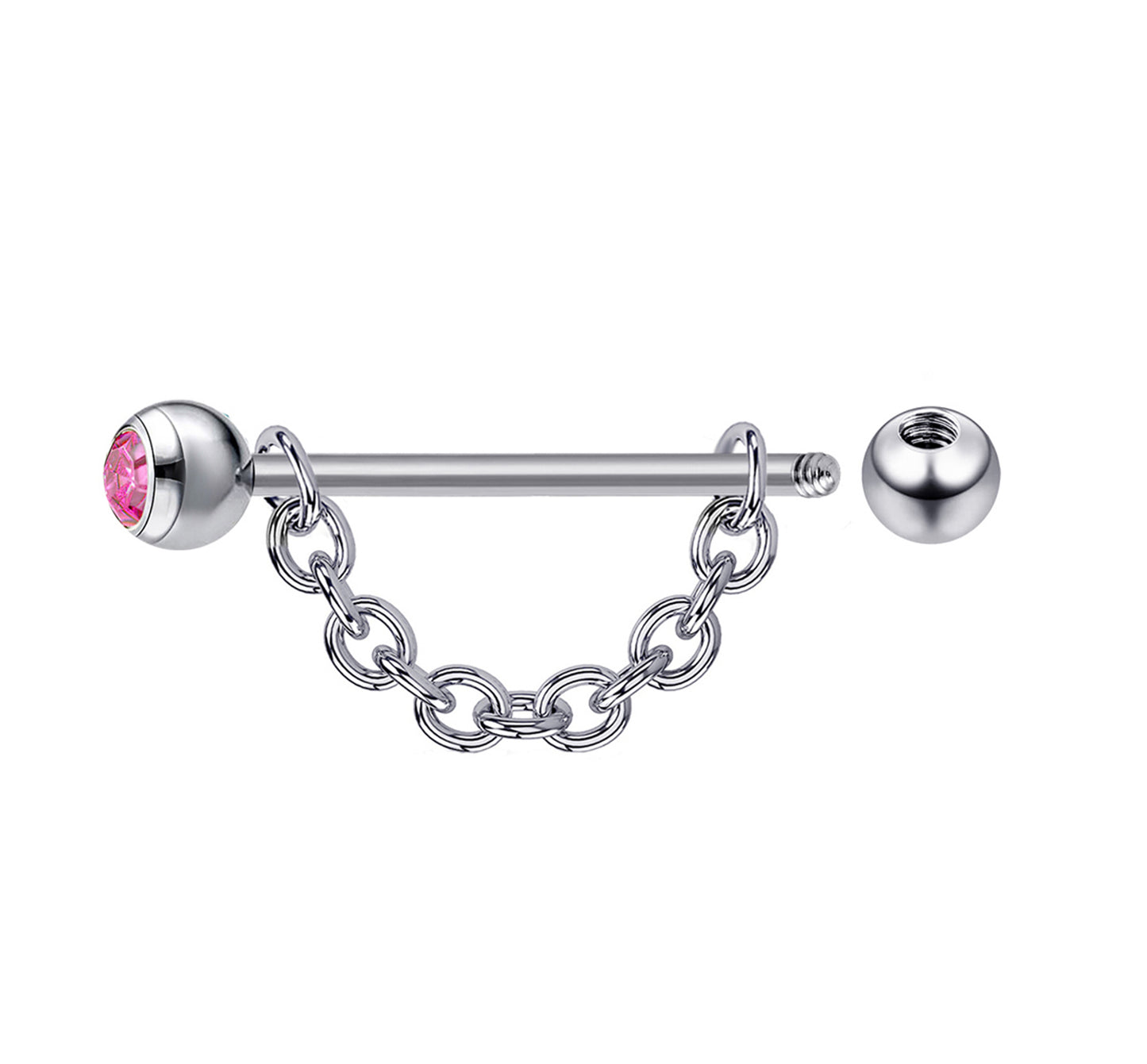 Nipple Barbell Piercing Jewelry with Gem Crystals and Chains 14G Body Jewellery - 1pc each Order