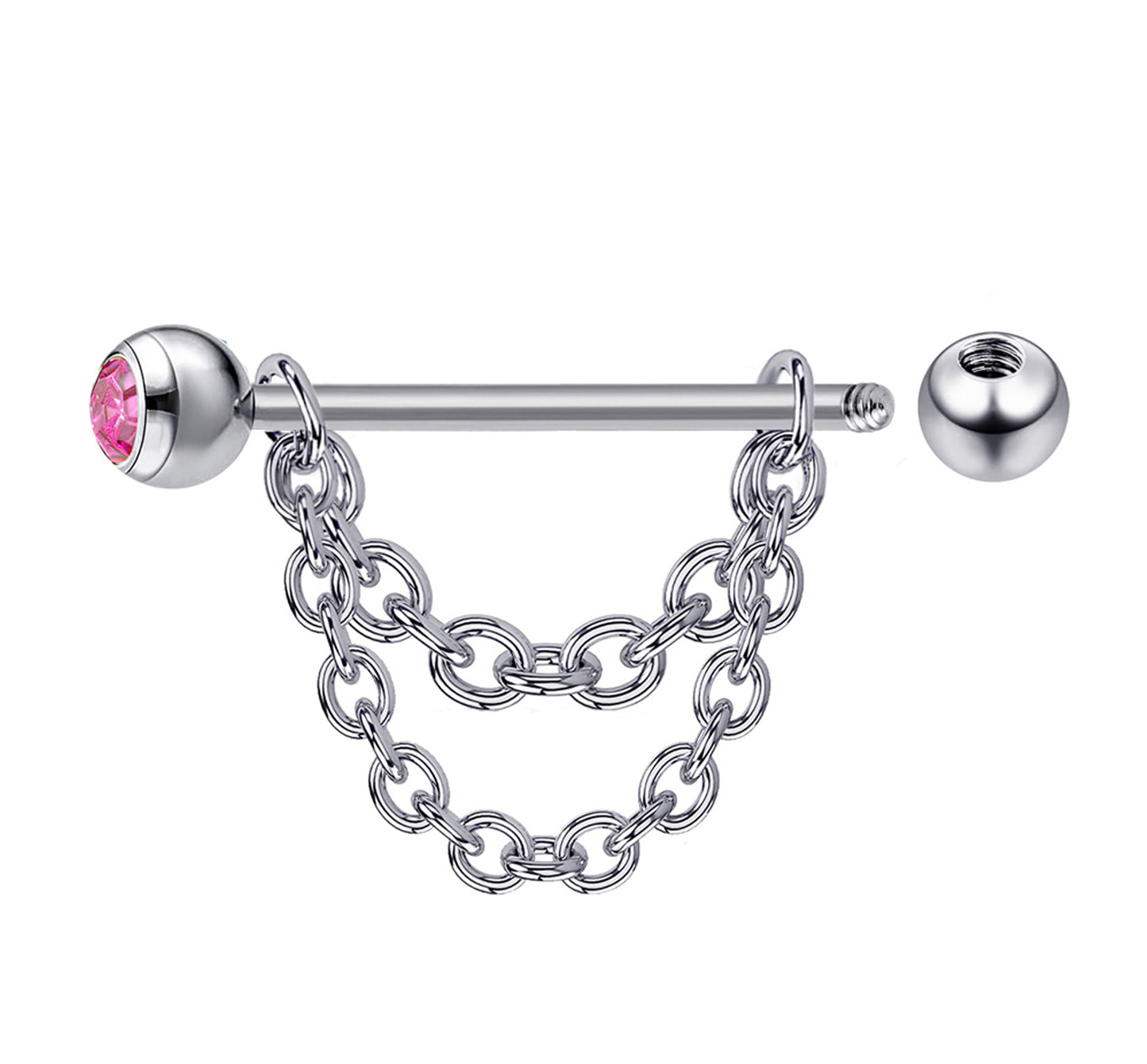 Nipple Barbell Piercing Jewelry with Gem Crystals and Chains 14G Body Jewellery - 1pc each Order