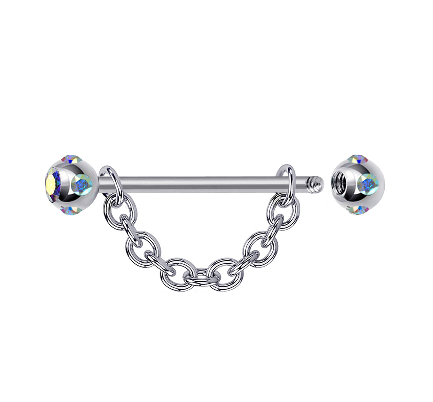 Nipple Jewelry Barbell with Multiple CZ Crystals and Chains 14G Body Jewellery - 1pc each Order