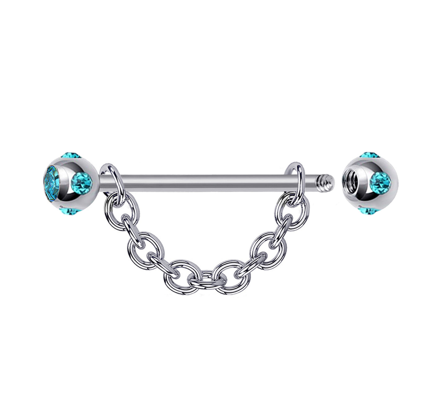 Nipple Jewelry Barbell with Multiple CZ Crystals and Chains 14G Body Jewellery - 1pc each Order