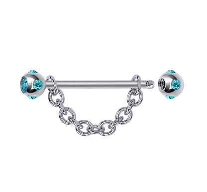 Nipple Jewelry Barbell with Multiple CZ Crystals and Chains 14G Body Jewellery - 1pc each Order