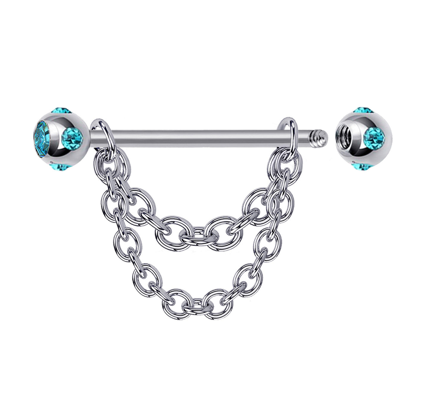 Nipple Jewelry Barbell with Multiple CZ Crystals and Chains 14G Body Jewellery - 1pc each Order