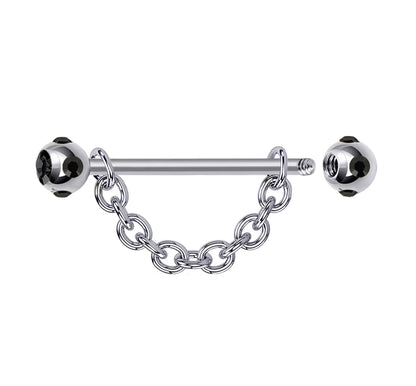 Nipple Jewelry Barbell with Multiple CZ Crystals and Chains 14G Body Jewellery - 1pc each Order