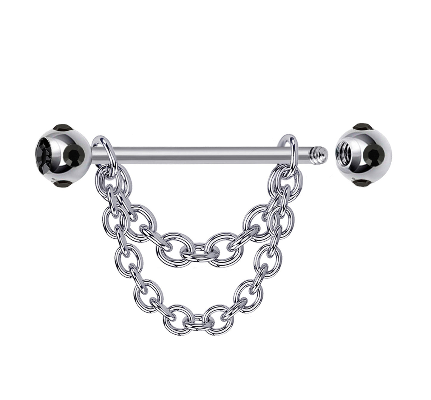 Nipple Jewelry Barbell with Multiple CZ Crystals and Chains 14G Body Jewellery - 1pc each Order