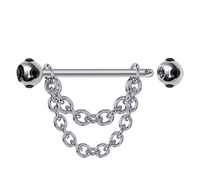 Nipple Jewelry Barbell with Multiple CZ Crystals and Chains 14G Body Jewellery - 1pc each Order