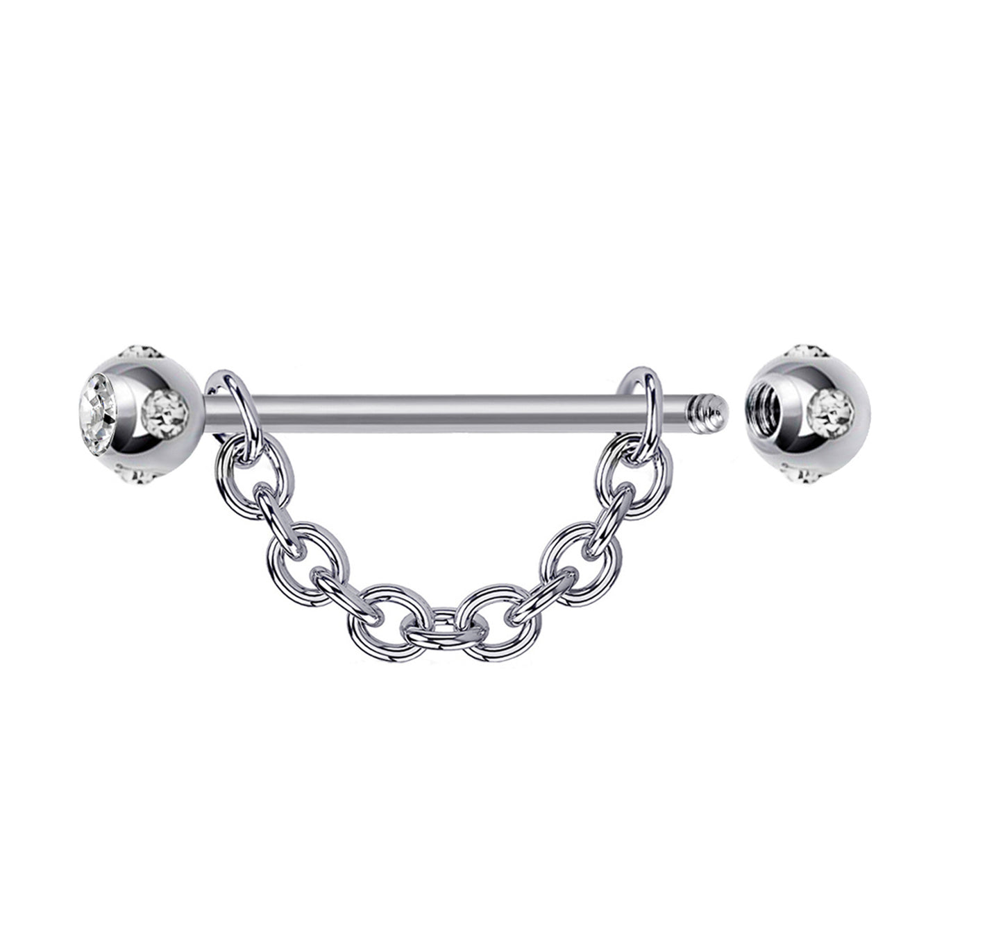 Nipple Jewelry Barbell with Multiple CZ Crystals and Chains 14G Body Jewellery - 1pc each Order