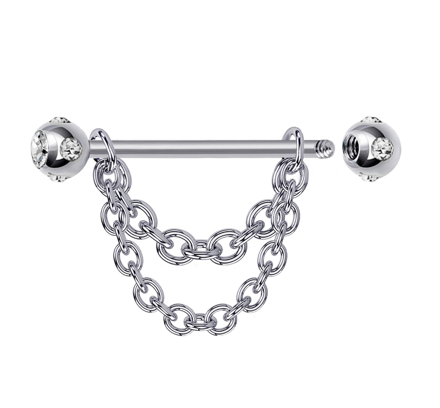 Nipple Jewelry Barbell with Multiple CZ Crystals and Chains 14G Body Jewellery - 1pc each Order