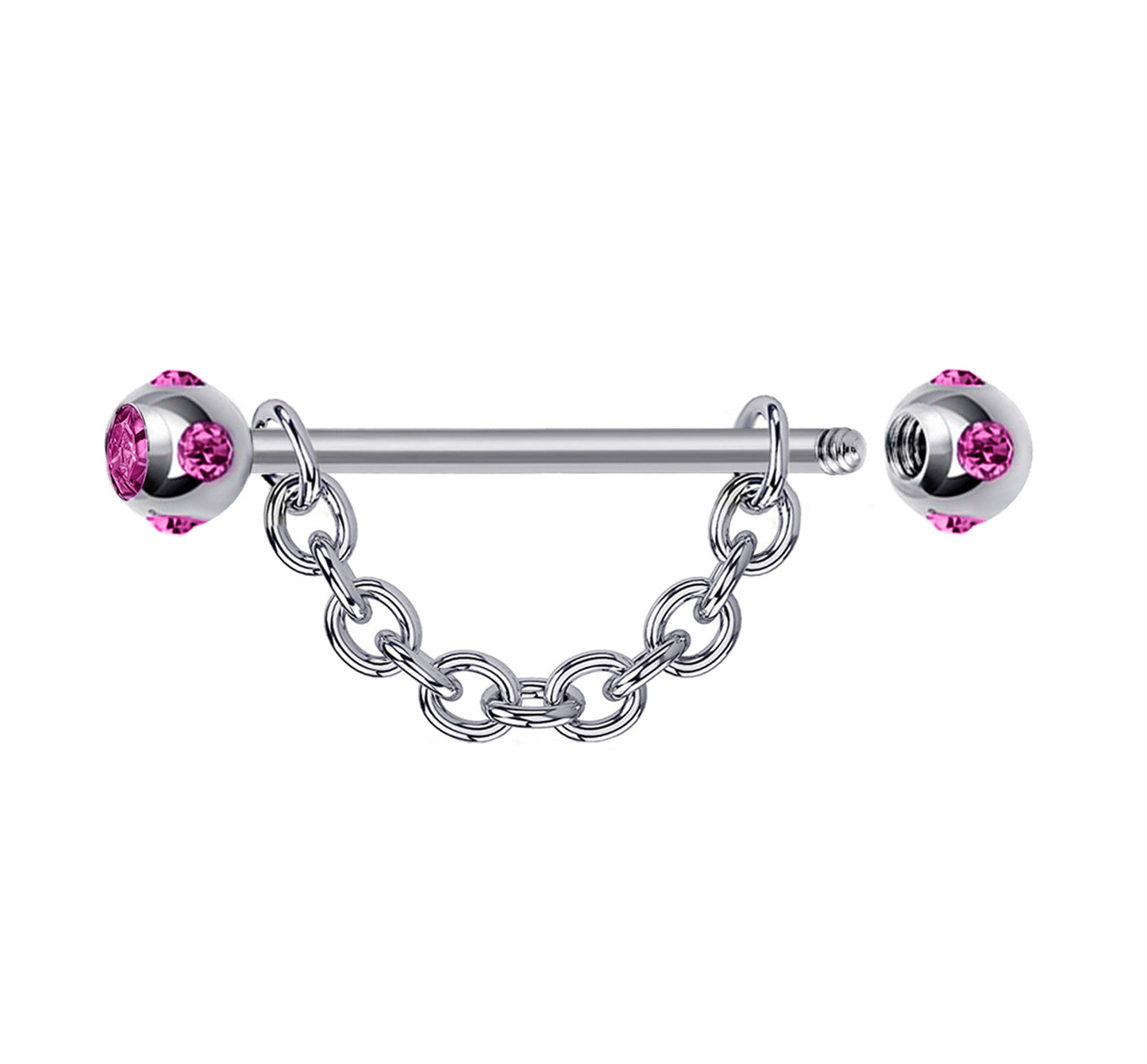 Nipple Jewelry Barbell with Multiple CZ Crystals and Chains 14G Body Jewellery - 1pc each Order