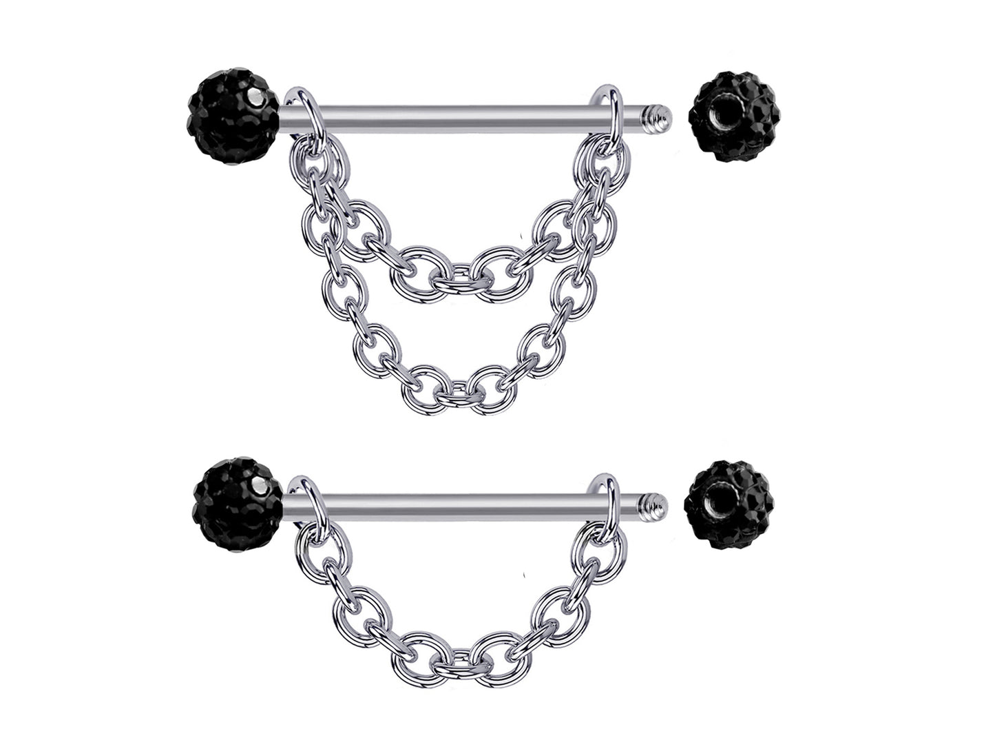 Nipple Bar Jewelry with Ferido Ball CZ Crystals and Chains 14G Body Jewellery - 1pc each Order