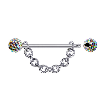 Nipple Bar Jewelry with Ferido Ball CZ Crystals and Chains 14G Body Jewellery - 1pc each Order