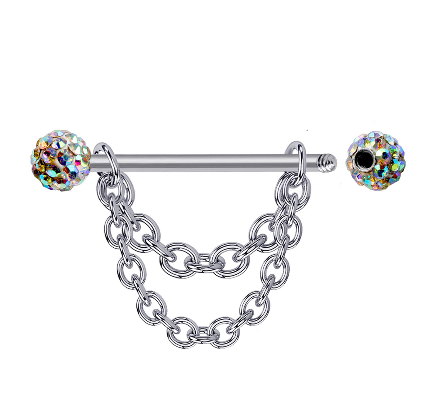 Nipple Bar Jewelry with Ferido Ball CZ Crystals and Chains 14G Body Jewellery - 1pc each Order