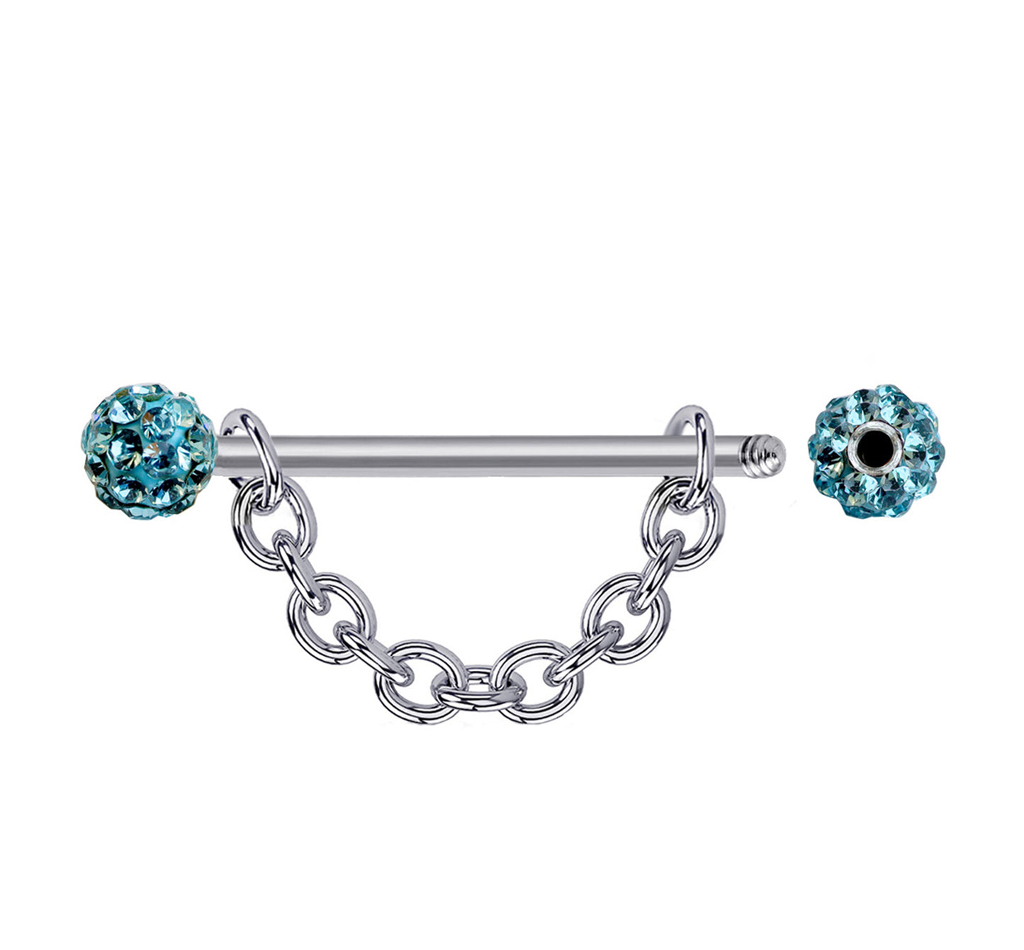 Nipple Bar Jewelry with Ferido Ball CZ Crystals and Chains 14G Body Jewellery - 1pc each Order