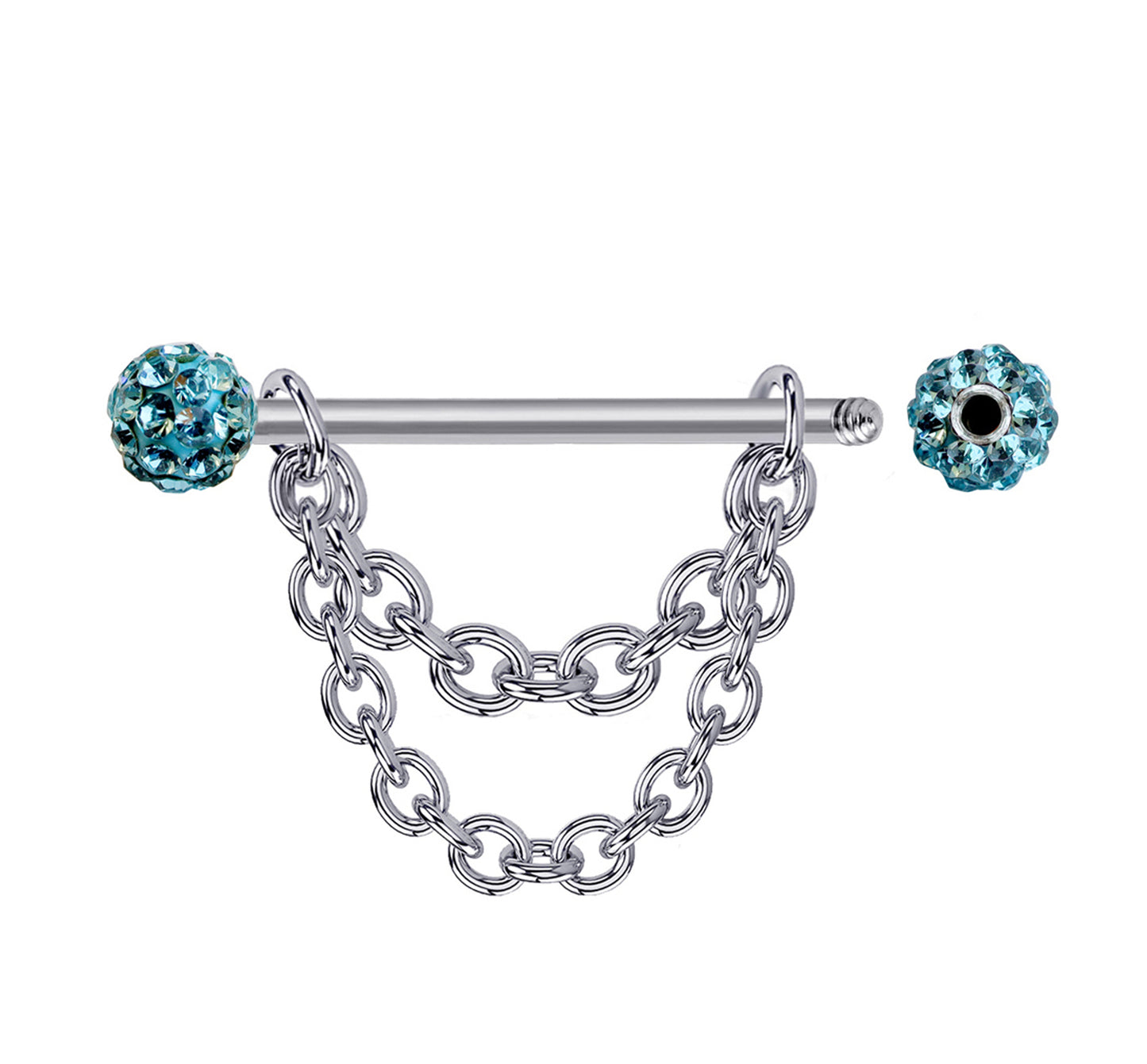 Nipple Bar Jewelry with Ferido Ball CZ Crystals and Chains 14G Body Jewellery - 1pc each Order