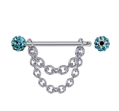 Nipple Bar Jewelry with Ferido Ball CZ Crystals and Chains 14G Body Jewellery - 1pc each Order