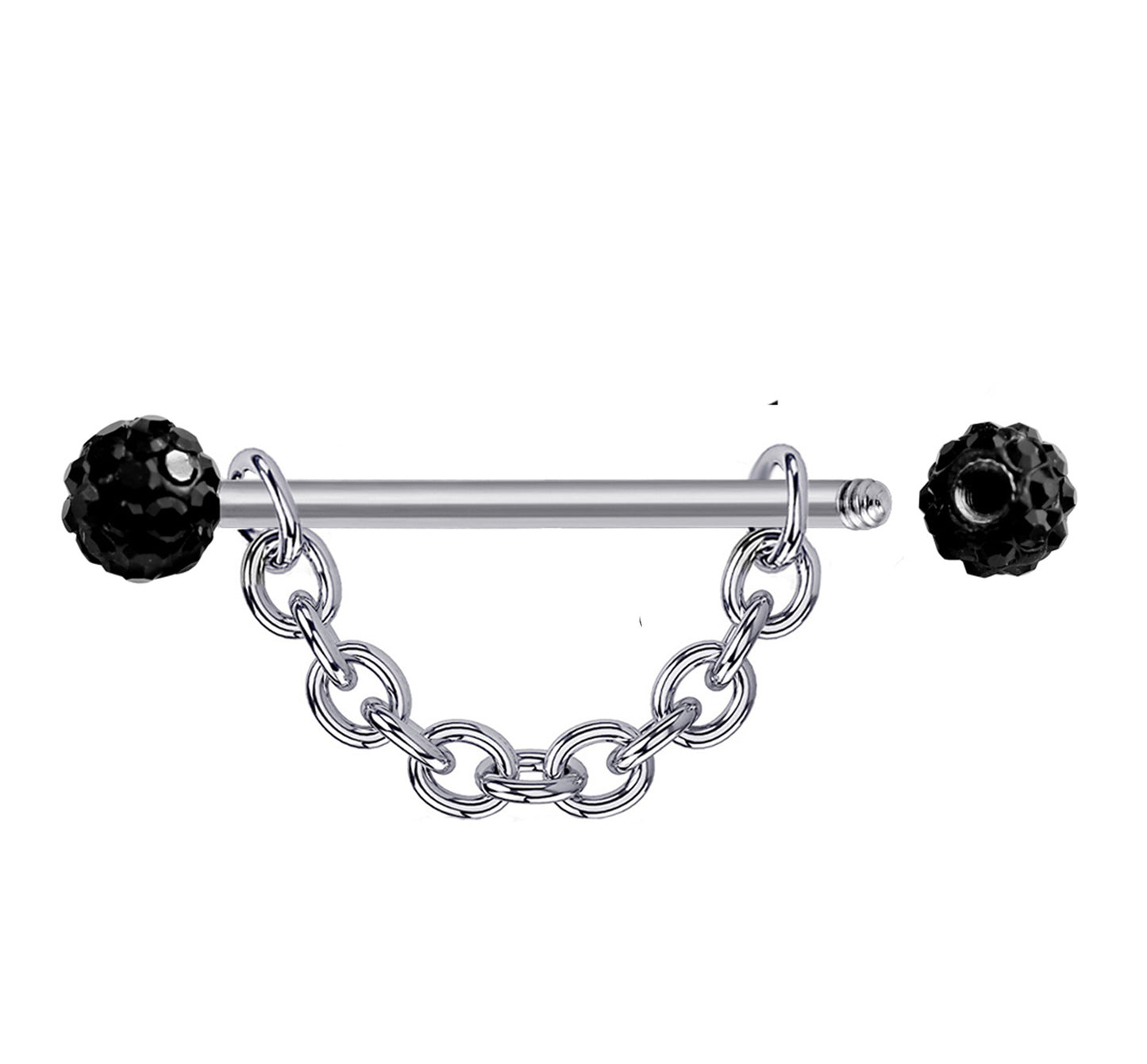 Nipple Bar Jewelry with Ferido Ball CZ Crystals and Chains 14G Body Jewellery - 1pc each Order