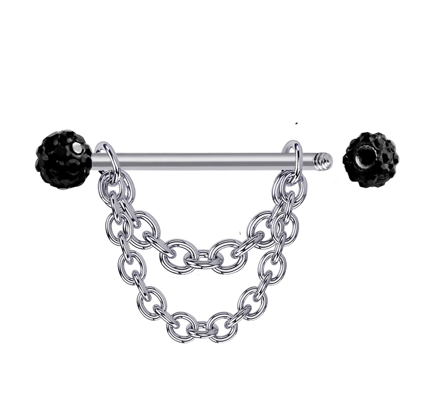 Nipple Bar Jewelry with Ferido Ball CZ Crystals and Chains 14G Body Jewellery - 1pc each Order