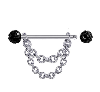 Nipple Bar Jewelry with Ferido Ball CZ Crystals and Chains 14G Body Jewellery - 1pc each Order